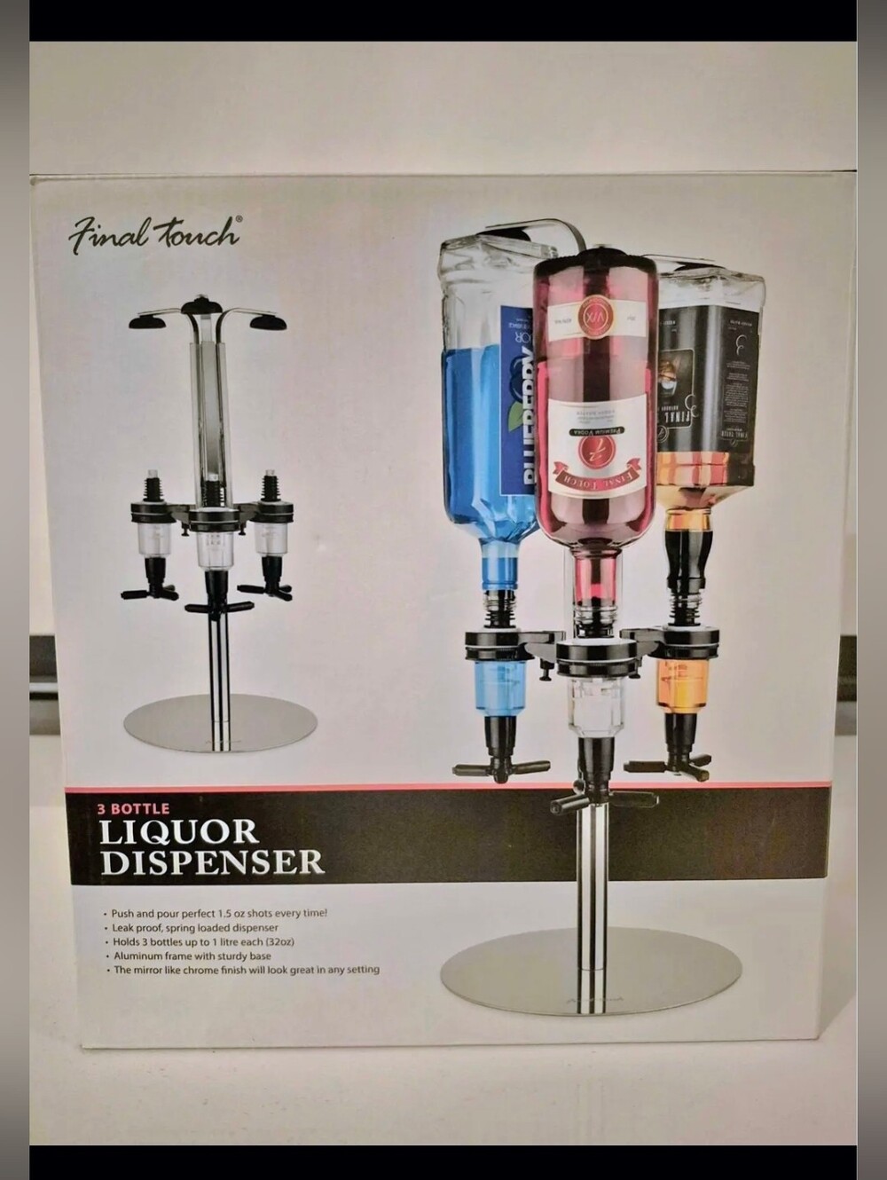 Final Touch 3-Bottle Liquor Dispenser - Holds Up To 1 Litre Bottles / Brand New